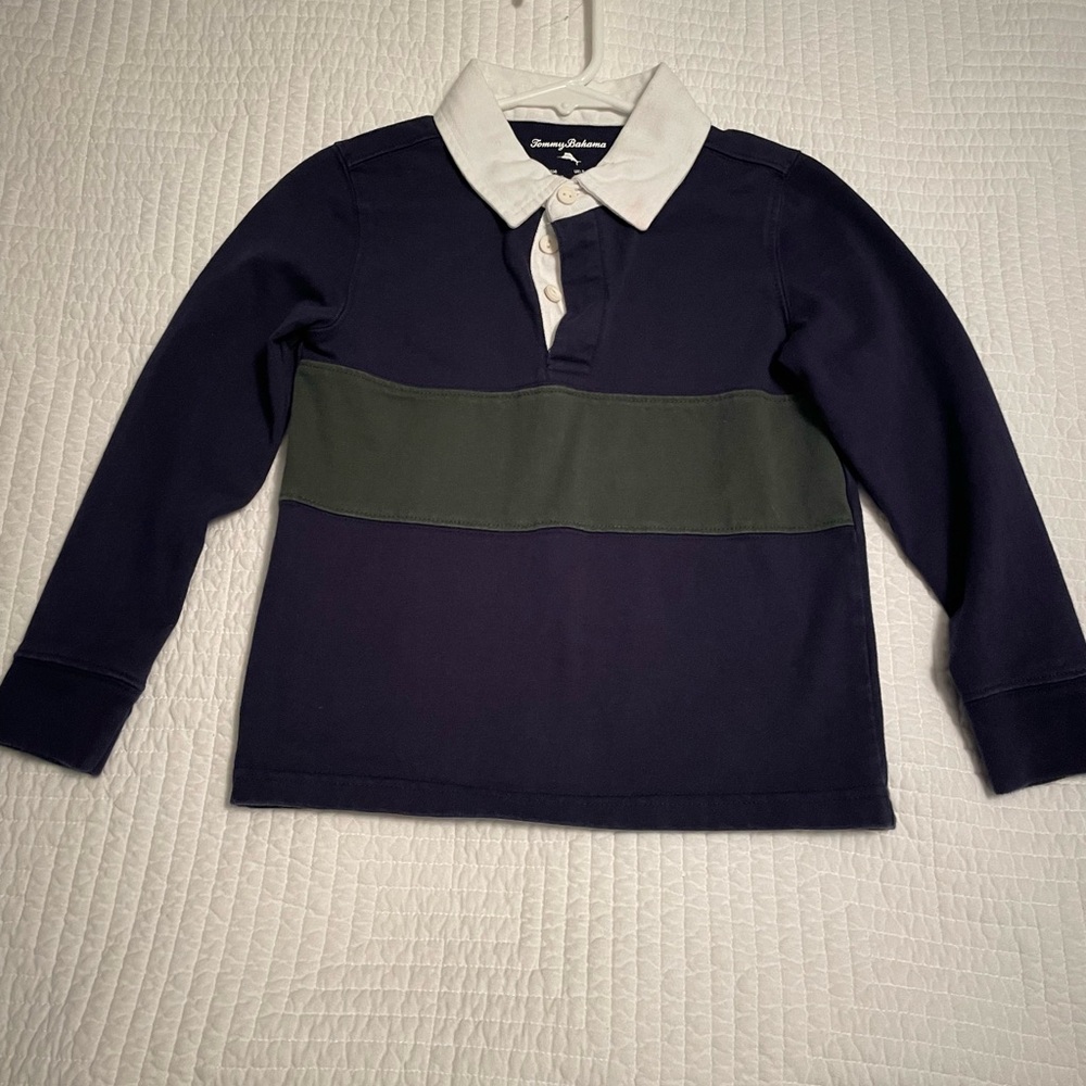 Tommy Nahama Navy and Green Rugby Shirt